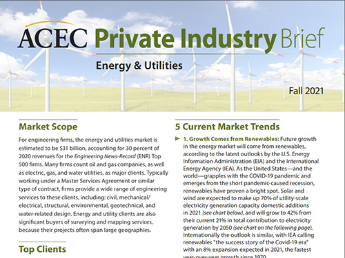 Latest ACEC Private Industry Brief Examines the Energy & Utilities Market Sector