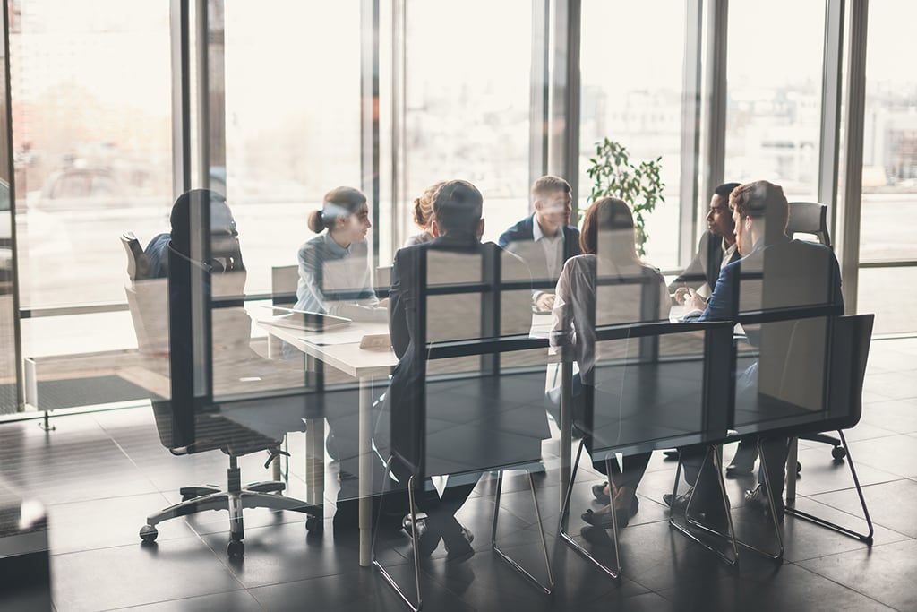 young business people group have meeting and working in modern bright office indoor