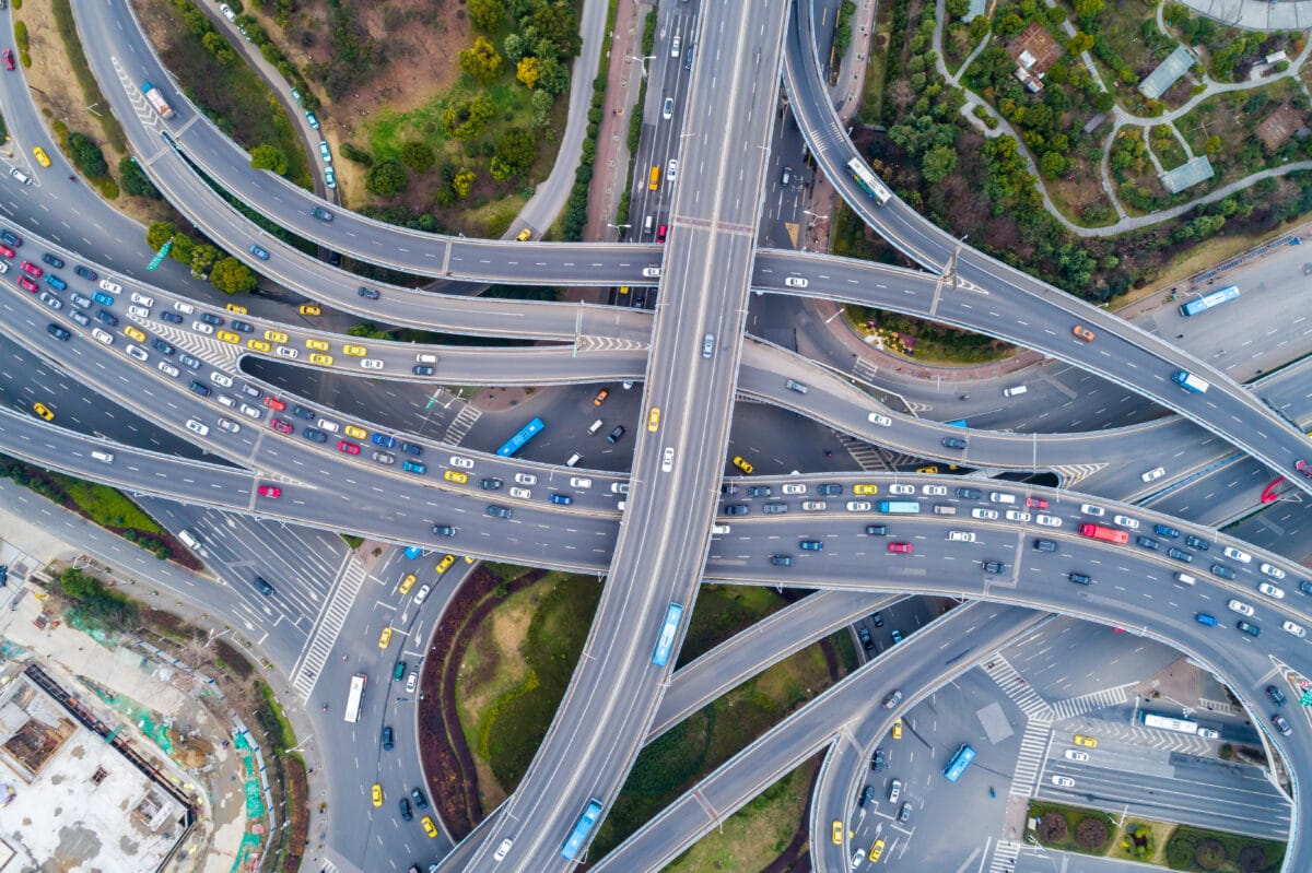 Aerial view of a massive highway intersection