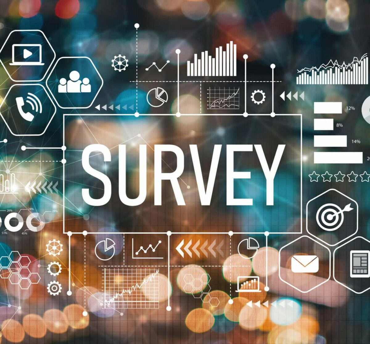 Survey with blurred city lights