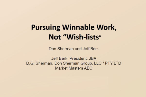 Pursing winnable work, not "wish list"