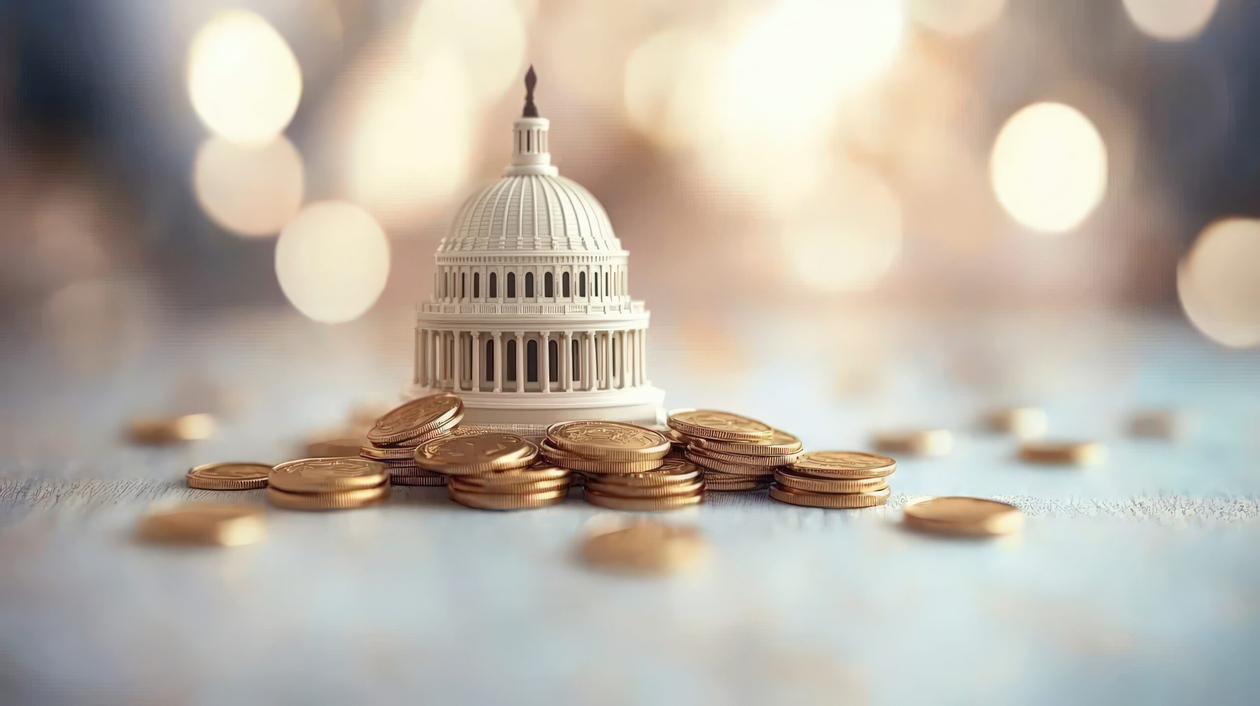 US Capitol Building Model with Gold Coins Finance Budget Politics US Capitol Building Model with Gold Coins Finance Budget Politics