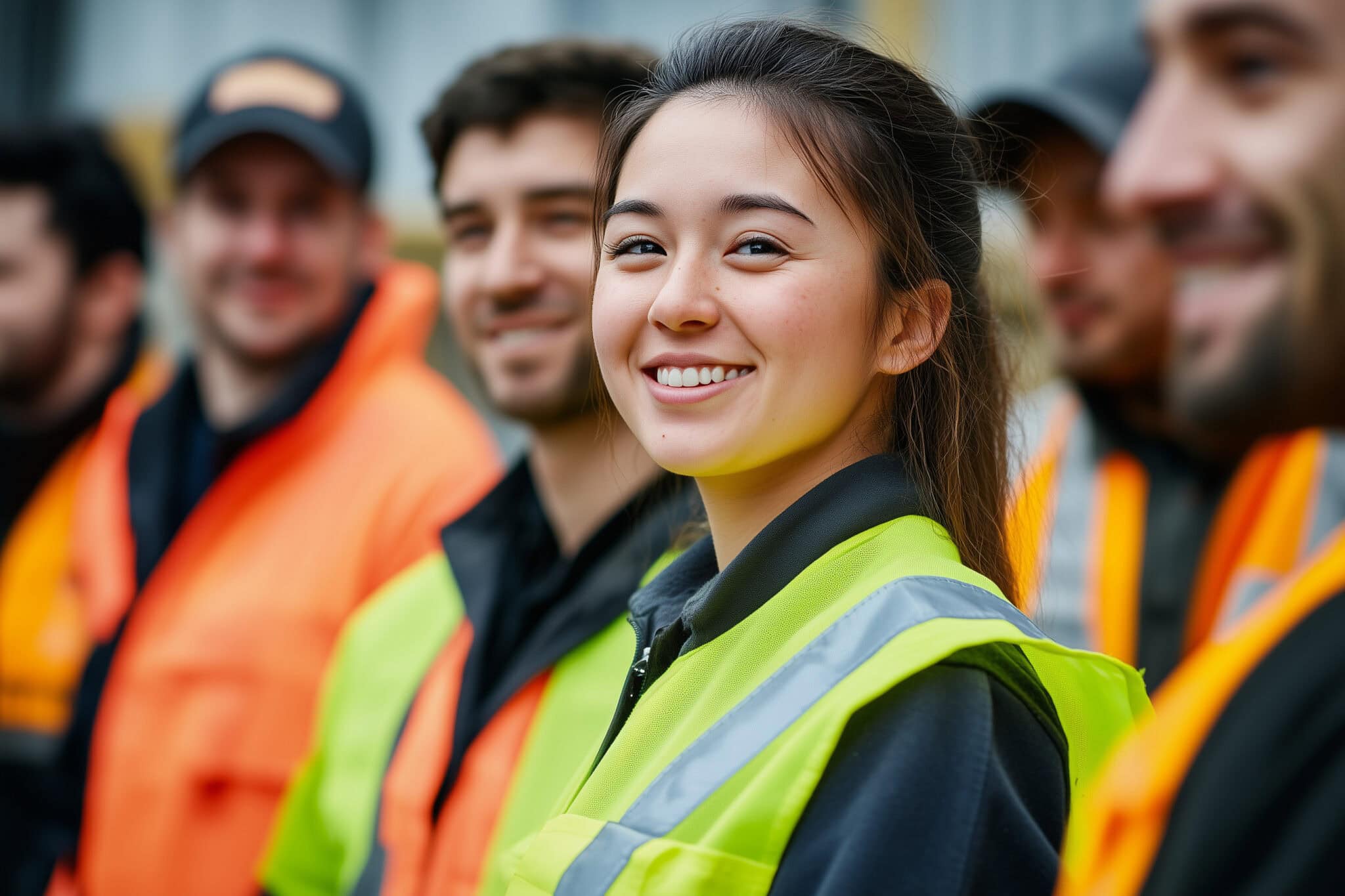 group of diverse construction worker staff wearing high vis safety vests group of diverse construction worker staff wearing high vis safety vests