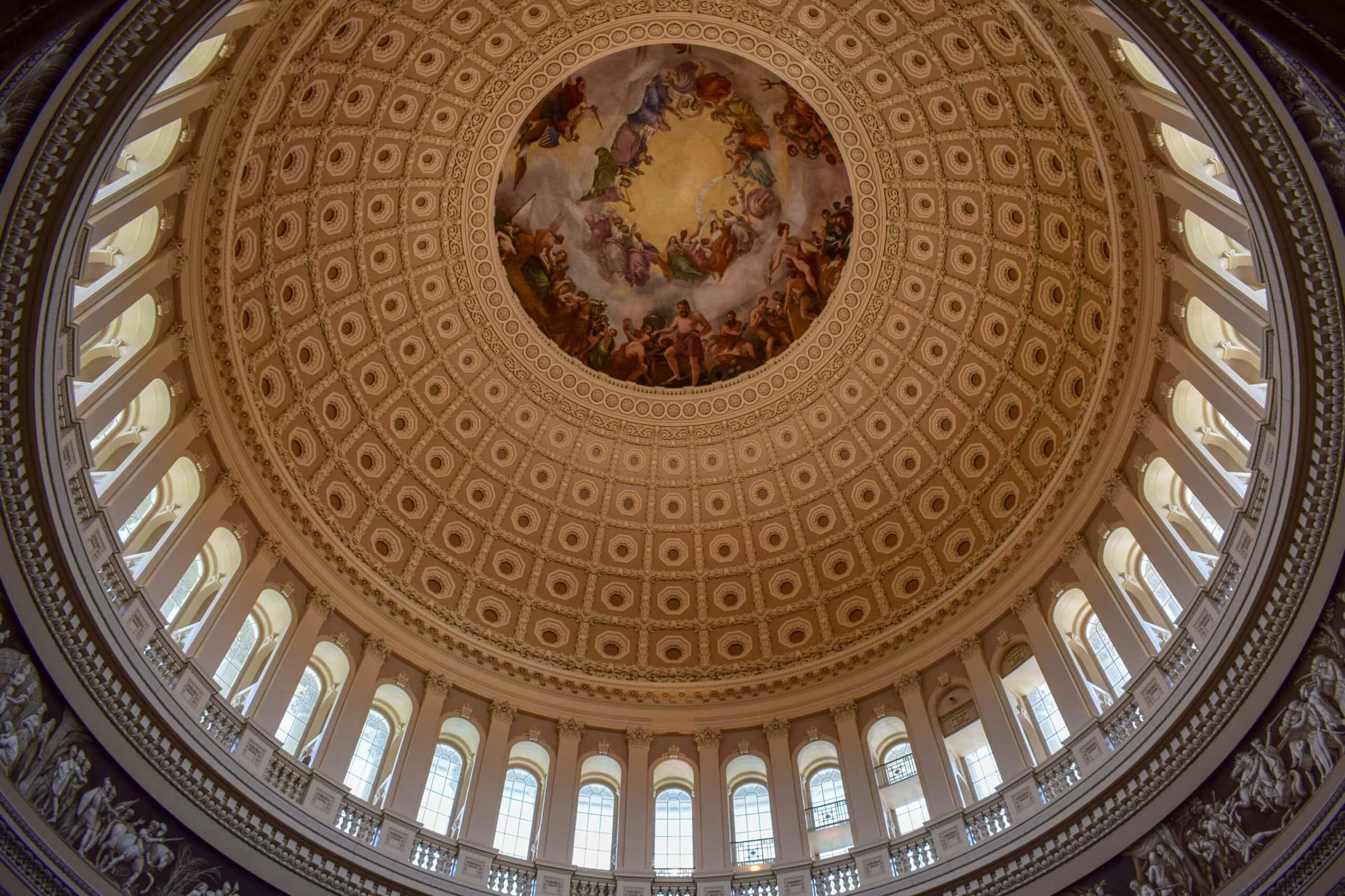 High-angle photo of the United States Capitol Building Rotunda Dome.