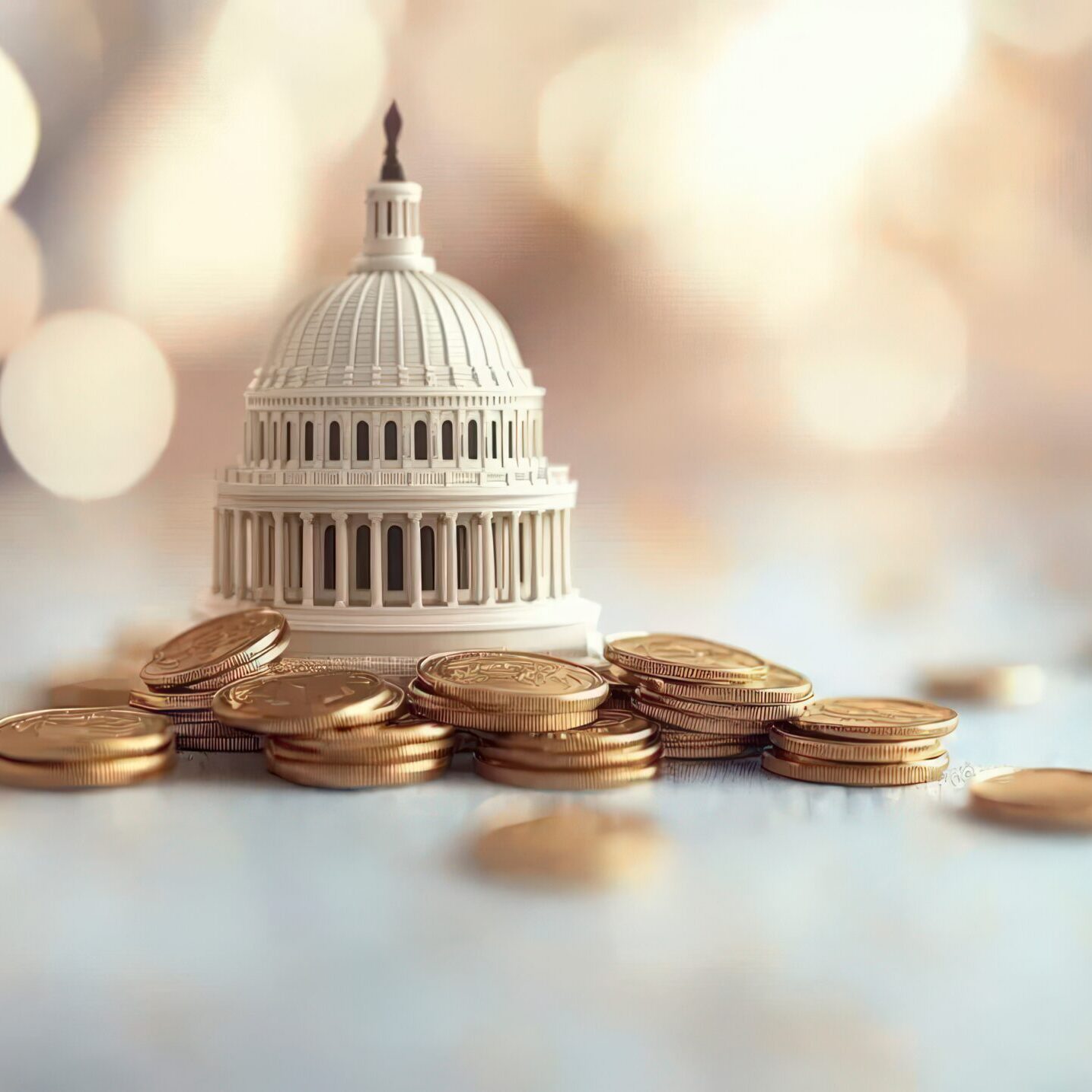 US Capitol Building Model with Gold Coins Finance Budget Politics US Capitol Building Model with Gold Coins Finance Budget Politics