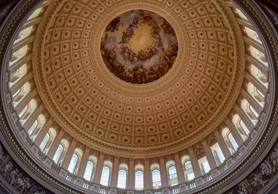 High-angle photo of the United States Capitol Building Rotunda Dome.