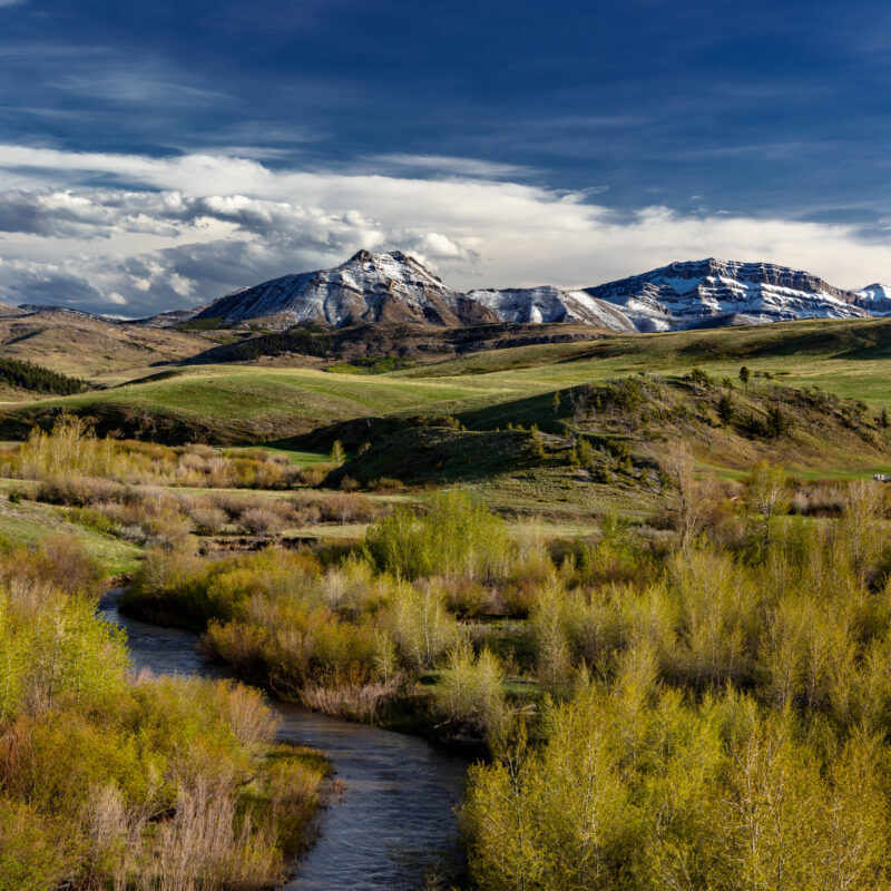 Elk Creek with fresh snow on Steamboat Mountain along the Rocky Mountain Front near Augusta, Montana, USA