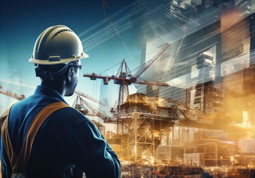 Civil engineer, architect or builder working with modern civil equipment technology