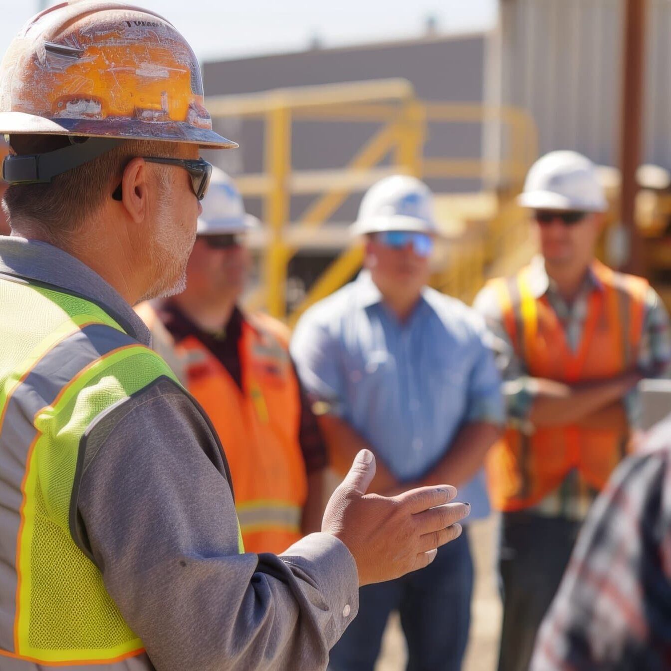 Group of Construction Workers Gathering Group of Construction Workers Gathering