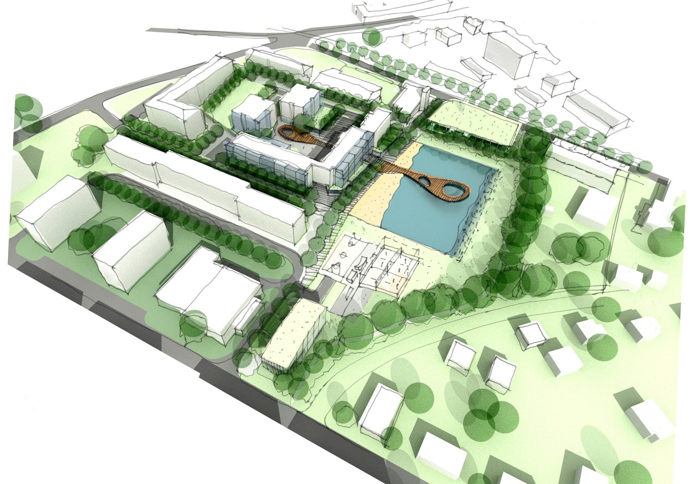 Illustration of an idea of urban design sketch Part of the city design sketch